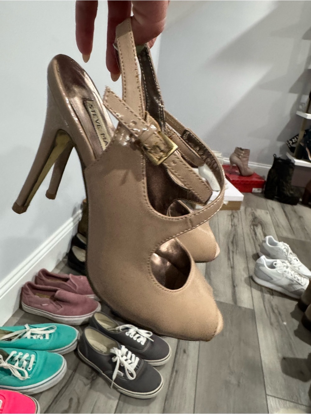 Steve Madden Nude/Taupe Peep-Toe Slingback Heels
